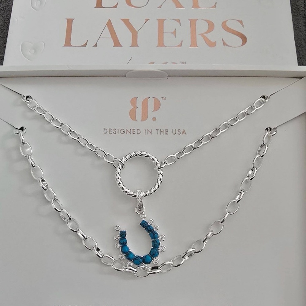 Luxe Layers Silver and Blue Horseshoe Necklace